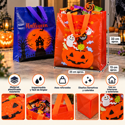 12 Bolsas Halloween Plastificadas Grandes $8.5 c/u