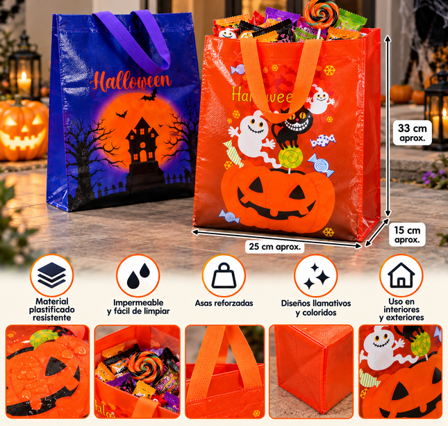 12 Bolsas Halloween Plastificadas Grandes $8.5 c/u