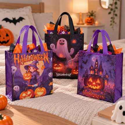 12 Bolsas Reutilizables Halloween Medianas $6.5 c/u