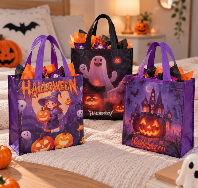 12 Bolsas Reutilizables Halloween Medianas $6.5 c/u