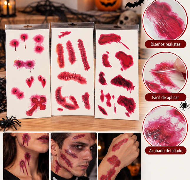 12 Stickers de Heridas para Disfraces de Halloween $8.5 c/u