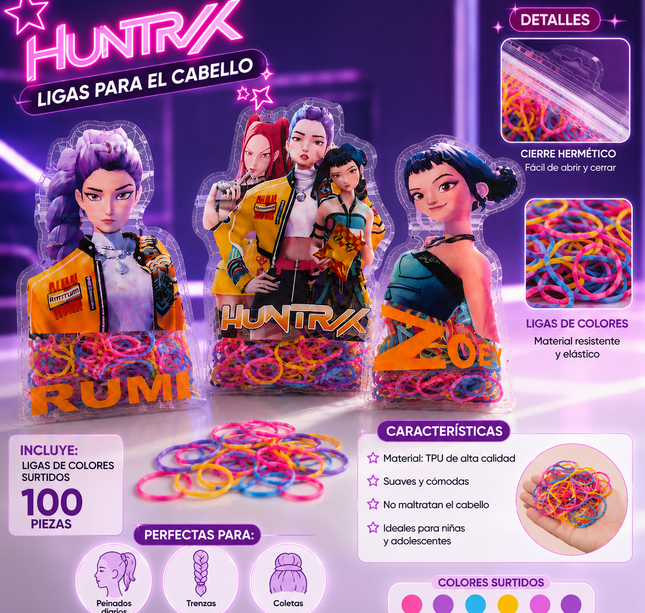 Exclusivo Tienda en linea 💥💎12 Bolsitas Huntrix de Ligas para Cabello Colores $8.5 c/u