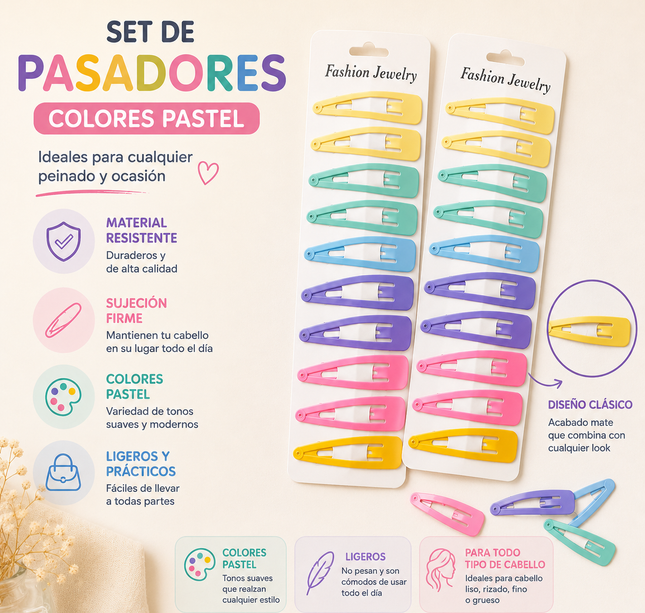 Exclusivo Tienda en linea 💥💎12 Planillas de 10 Pasadores/Cucas Colores Clasicas $12.5 c/u
