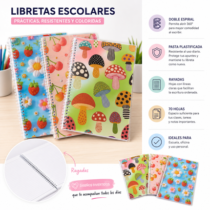 Exclusivo Tienda en linea 💥💎Libreta Escolar con Doble Espiral y tapa de Plastico