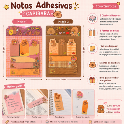 Exclusivo Tienda en linea 💥💎3 Sets Capibaras Post Its Tamaños $20 c/u