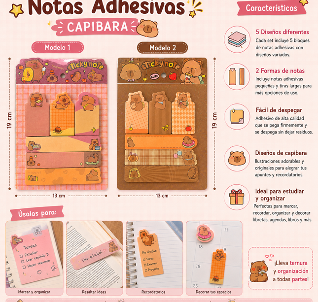 Exclusivo Tienda en linea 💥💎3 Sets Capibaras Post Its Tamaños $20 c/u