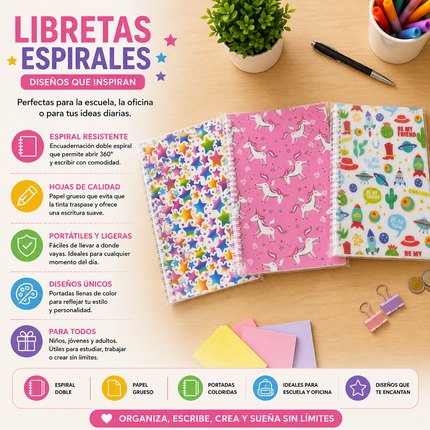 Exclusivo Tienda en linea 💥💎Libreta SemiPorfesional con Pasta Animada Rayada