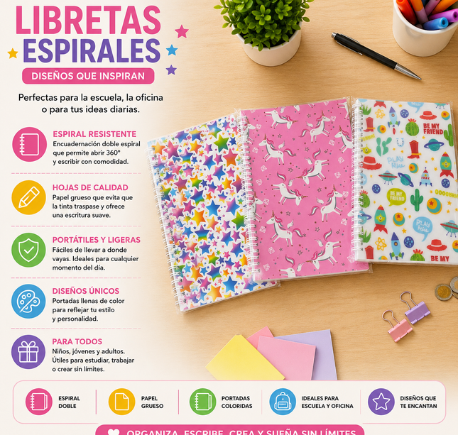 Exclusivo Tienda en linea 💥💎Libreta SemiPorfesional con Pasta Animada Rayada