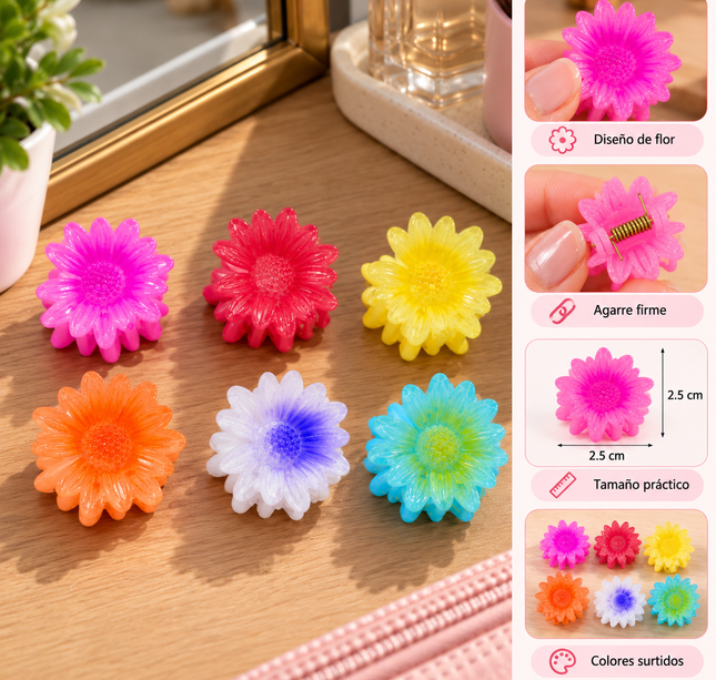 Exclusivo Tienda en linea 💥💎12 Pinzas Flores Clasicas Chicas para Cabello $3.5 c/u