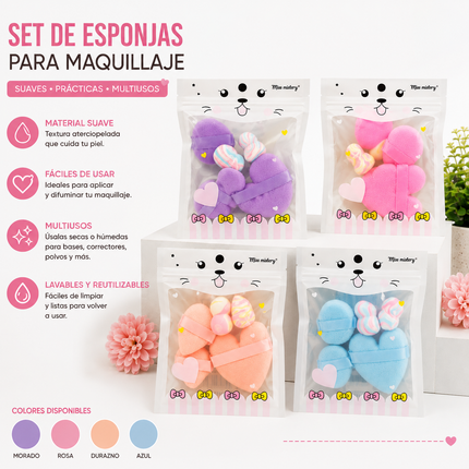 12 Sets Gatitos con Esponjas para Maquillaje $10 c/u