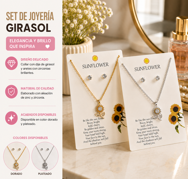 12 Sets Joyeria Girasol, Aretes y Collar $10.5 c/u