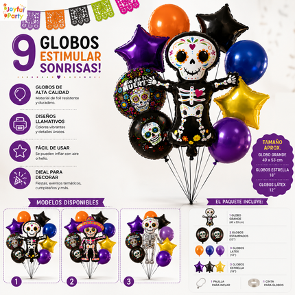 3 Sets Halloween Globos 9 Piezas Figuras $55 c/u