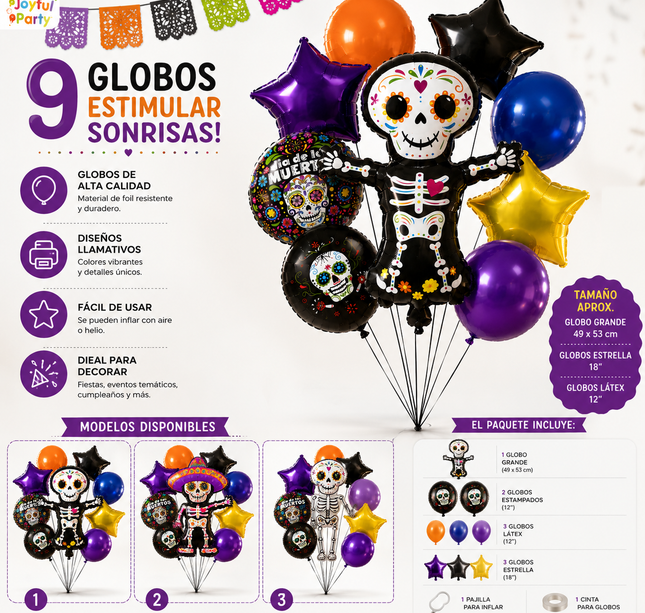 3 Sets Halloween Globos 9 Piezas Figuras $55 c/u