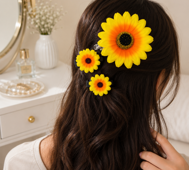 6 Sets de Pinza y Pasadores Girasol Hermoso $22 c/u