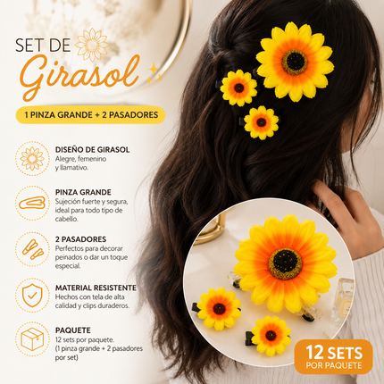6 Sets de Pinza y Pasadores Girasol Hermoso $22 c/u