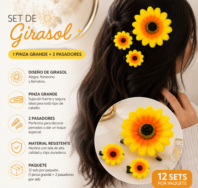 6 Sets de Pinza y Pasadores Girasol Hermoso $22 c/u