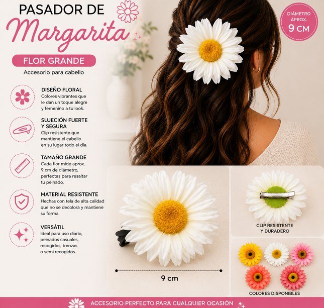 12 Pasadores Flor Margarita XL Deluxe $18.5 c/u