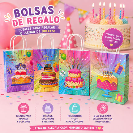 12 Bolsas /Dulcero Decorado "Feliz Cumpleaños" $4.8 c/u