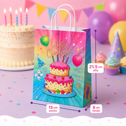 12 Bolsas /Dulcero Decorado "Feliz Cumpleaños" $4.8 c/u