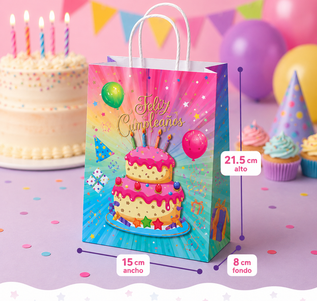 12 Bolsas /Dulcero Decorado "Feliz Cumpleaños" $4.8 c/u