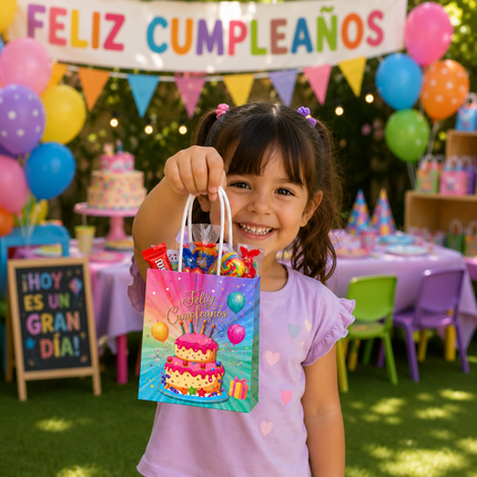 12 Bolsas /Dulcero Decorado "Feliz Cumpleaños" $4.8 c/u
