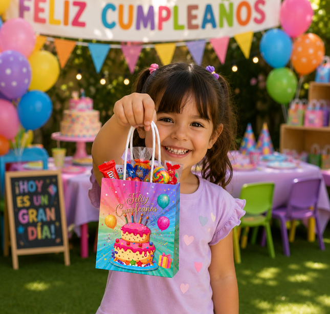 12 Bolsas /Dulcero Decorado "Feliz Cumpleaños" $4.8 c/u