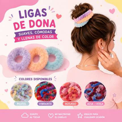 12 Sets de 3 Scrunchies Peluche para Cabello de Colores $4.75 c/u
