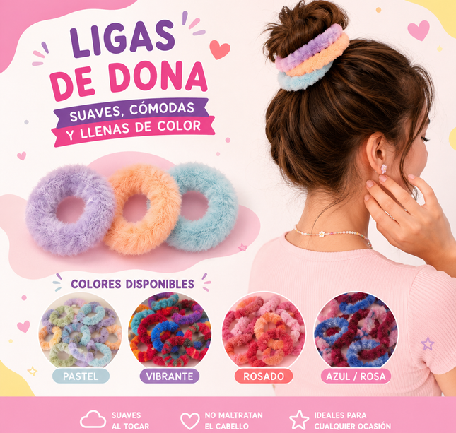 12 Sets de 3 Scrunchies Peluche para Cabello de Colores $4.75 c/u