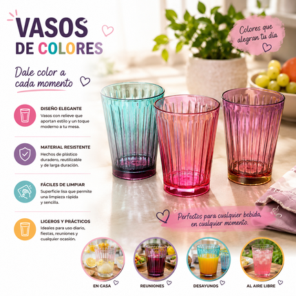 Exclusivo Tienda en linea 💥💎3 Vasos de Plastico Difuminados $20 c/u