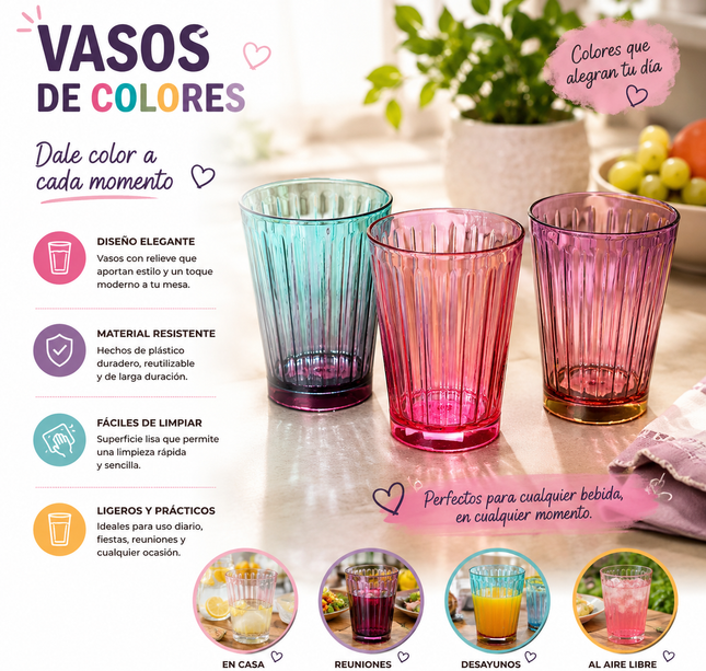 Exclusivo Tienda en linea 💥💎3 Vasos de Plastico Difuminados $20 c/u
