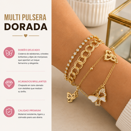 12 Multi Pulseras Doradas con Pedreria $13.5 c/u