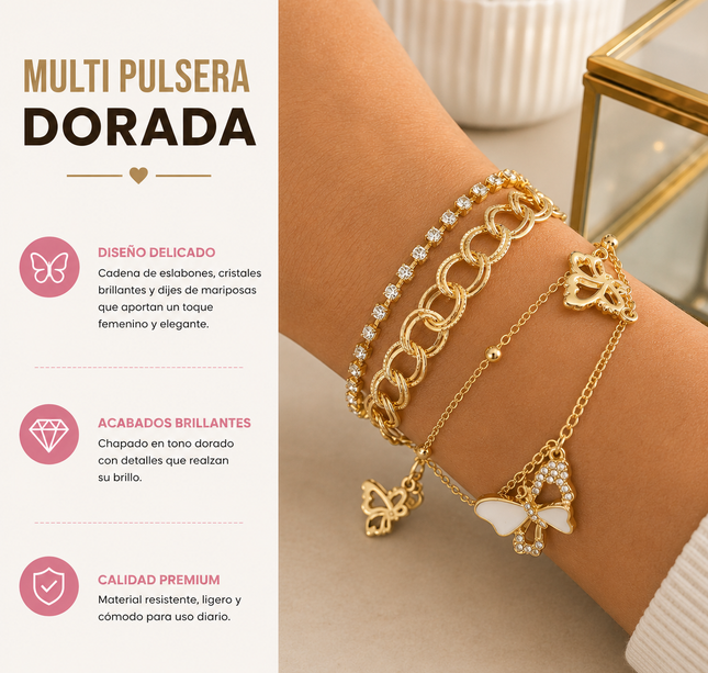 12 Multi Pulseras Doradas con Pedreria $13.5 c/u