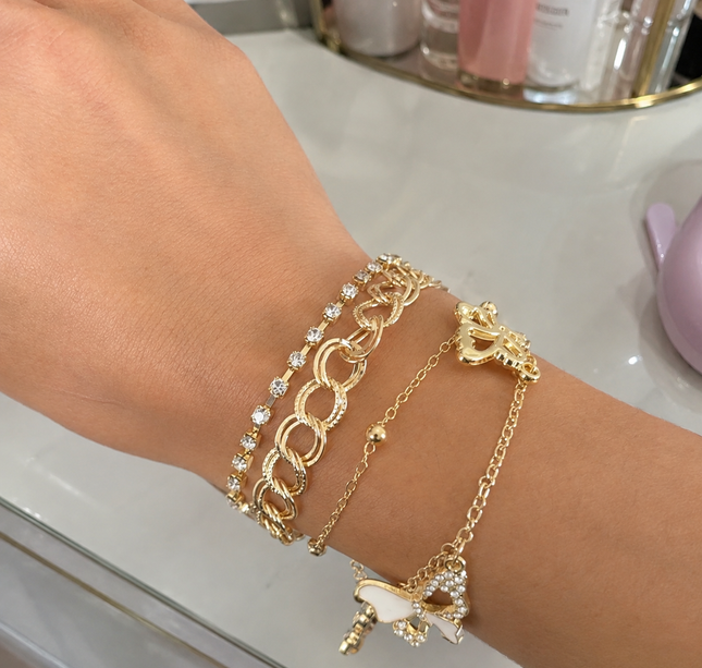 12 Multi Pulseras Doradas con Pedreria $13.5 c/u