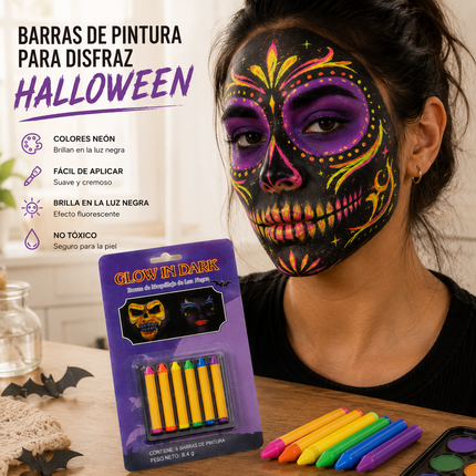 12 Sets de Pinturas en Barra para Rostro Halloween $15.5 c/u