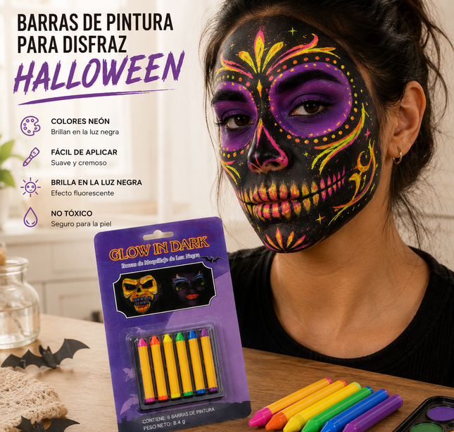 12 Sets de Pinturas en Barra para Rostro Halloween $15.5 c/u