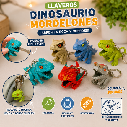 12 Llaveros de Dinosurios Mordelones $10.5 c/u