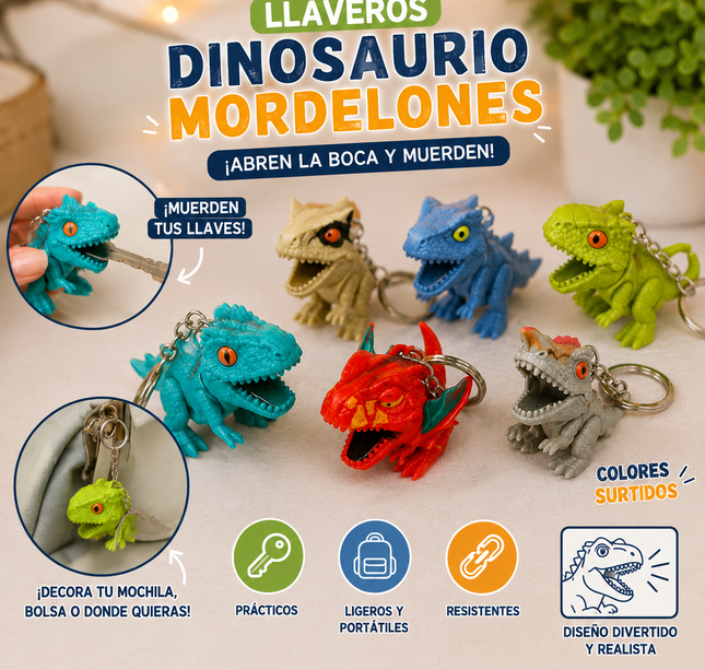 12 Llaveros de Dinosurios Mordelones $10.5 c/u