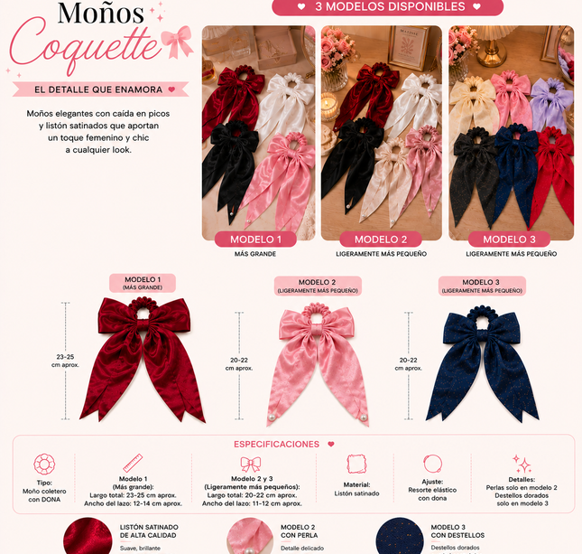 12 Moños Coleteros Coquette Hermosos Satin/Destellos Dorados $9.9 c/u