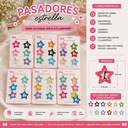 12 Sets Pasadores/Cuquitas Estrellas Fashion $9 c/u