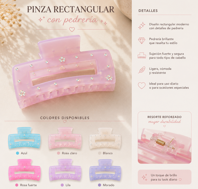 Exclusivo Tienda en linea 💥💎12 Pinzas Rectangulares con Pedreria $14.5 c/u