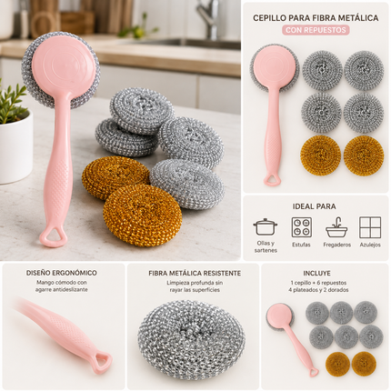 Exclusivo Tienda en linea 💥💎3 Sets de Mango con Esponja Metalica con repuestos $30 c/u