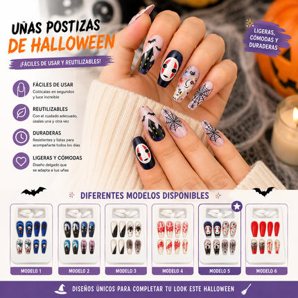 12 Sets de Uñas Postizas Halloween $10.5 c/u