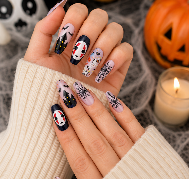 12 Sets de Uñas Postizas Halloween $10.5 c/u