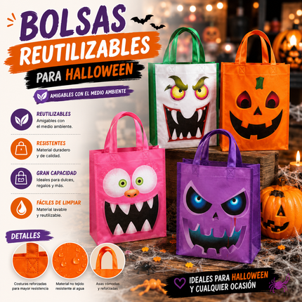 12 Bolsas Halloween Reutlizables $5.5 c/u