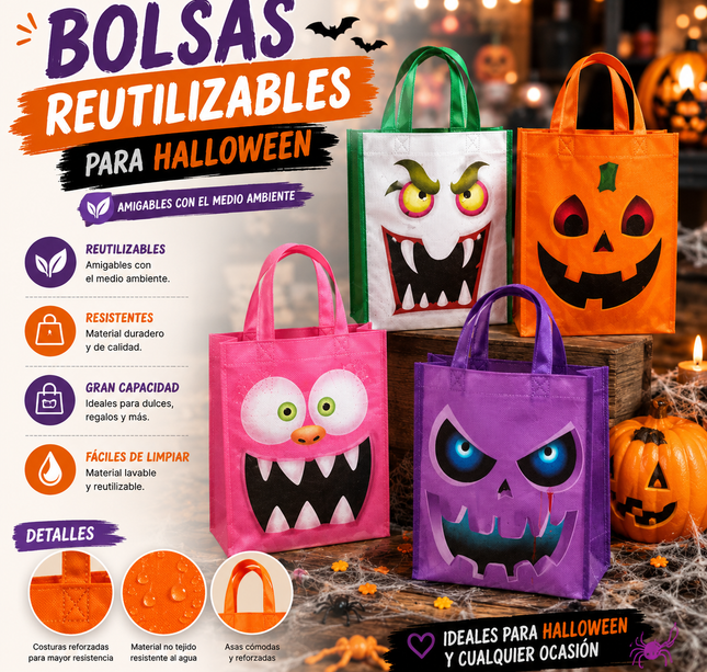 12 Bolsas Halloween Reutlizables $5.5 c/u