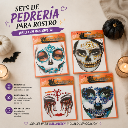 12 Stickers Halloween Pedreria Rostro $11.5 c/u