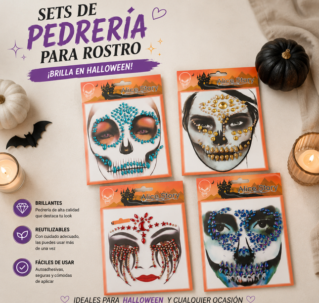 12 Stickers Halloween Pedreria Rostro $11.5 c/u