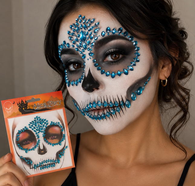 12 Stickers Halloween Pedreria Rostro $11.5 c/u