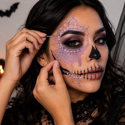 12 Sticker de Pedreria Halloween para Rostro $9.9 c/u