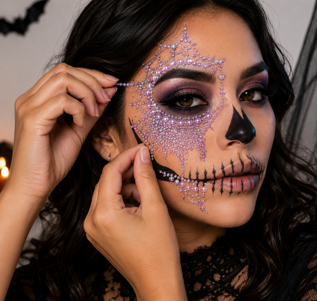 12 Sticker de Pedreria Halloween para Rostro $9.9 c/u